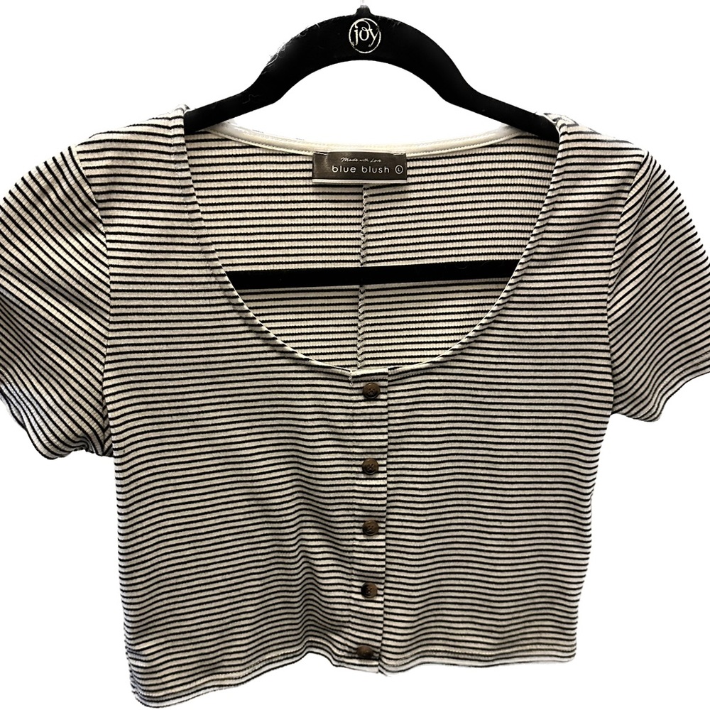Blue Blush Striped Crop Top